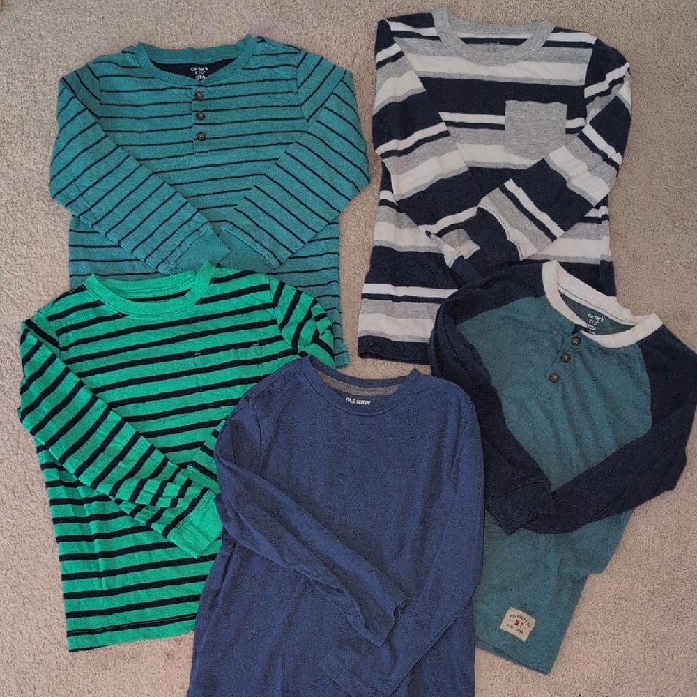 Kids Striped and Solid Long Sleeve Shirts - Blue and Green